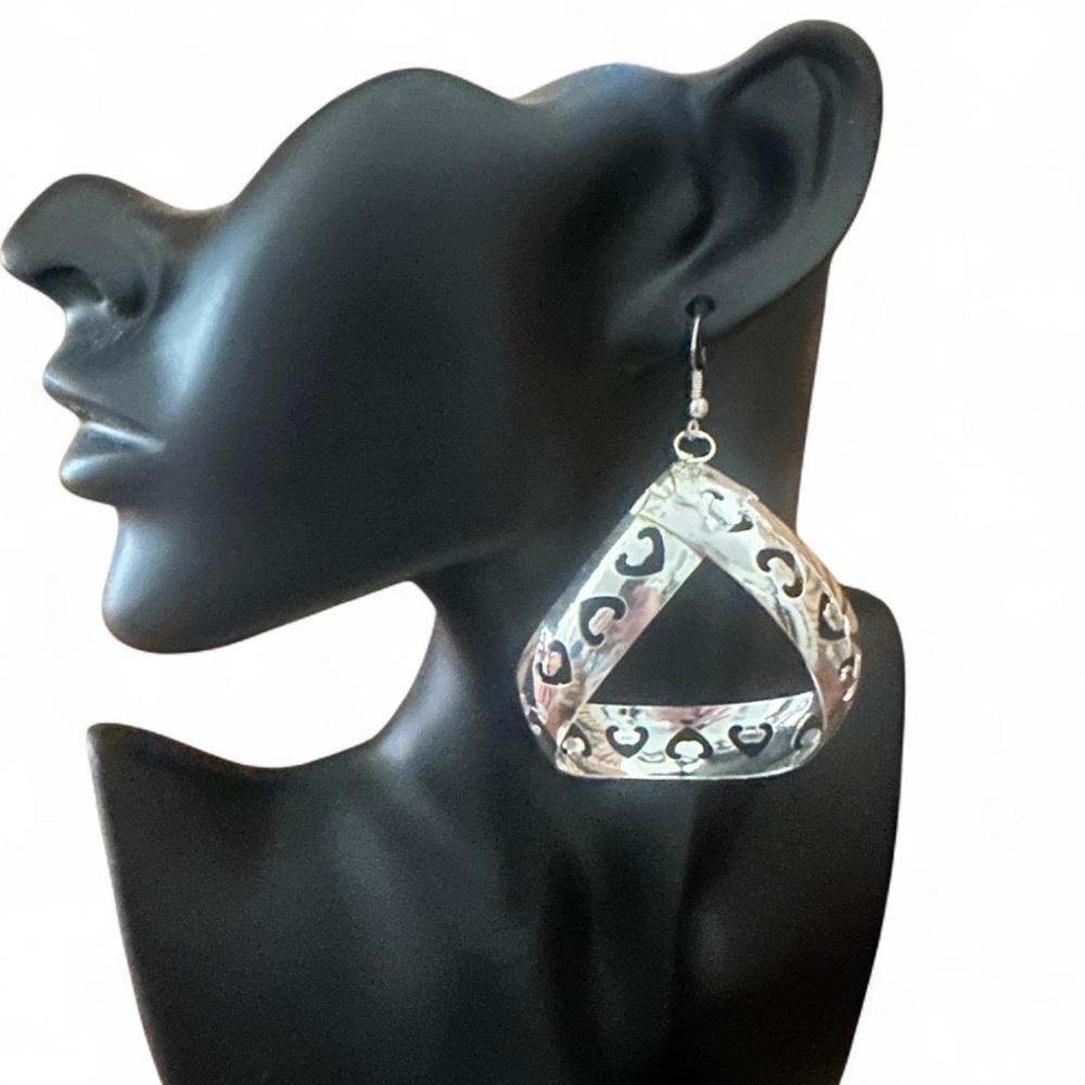 Fashion Jewelry Lead Free Silver Lightweight Oversized Cut Out Dangle Earrings